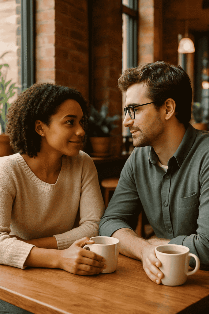 Couple listening to each other with respect and understanding at a café