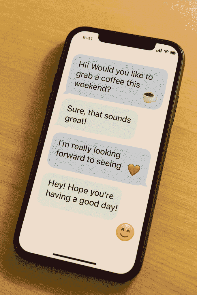 Smartphone showing ready-to-use dating text scripts for proposing, after-date follow-up, and handling rejection.