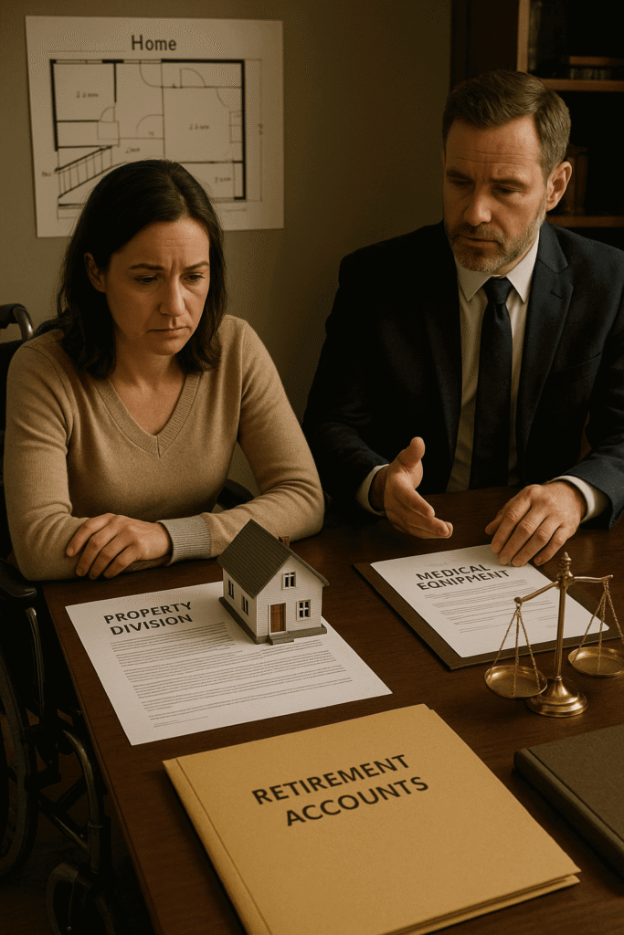 Divorce property division meeting with accessibility plans and disability considerations