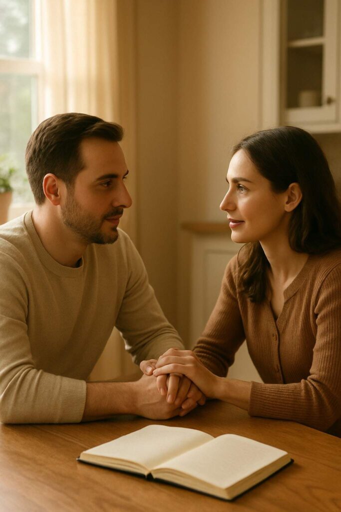 Couple practicing nonviolent communication with empathy and understanding.