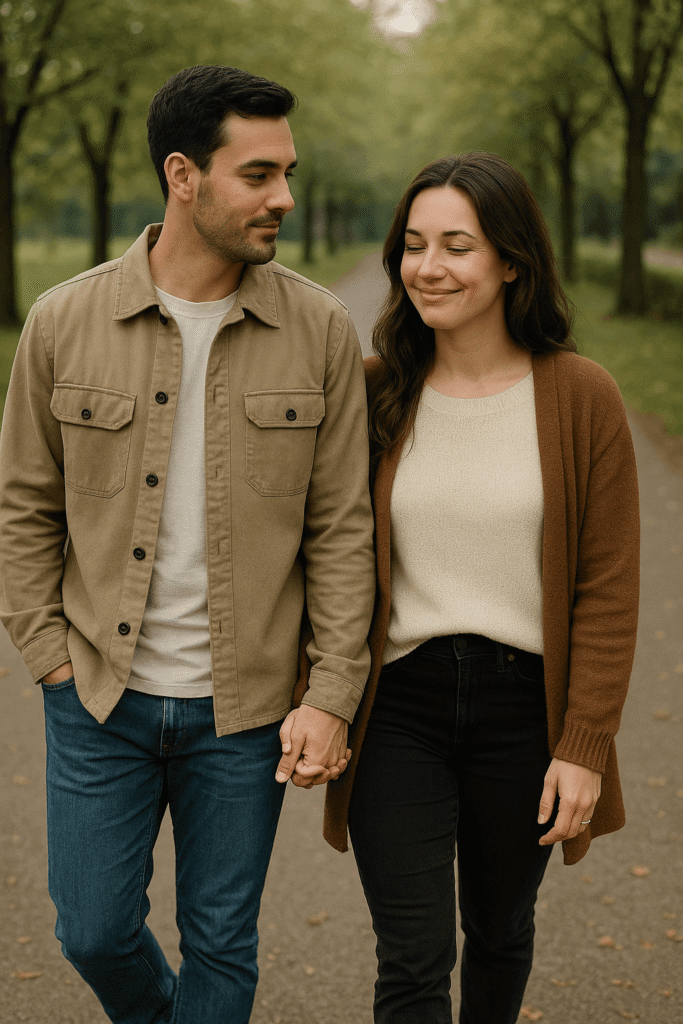 Couple walking hand in hand, symbolizing trust and reliability in a relationship